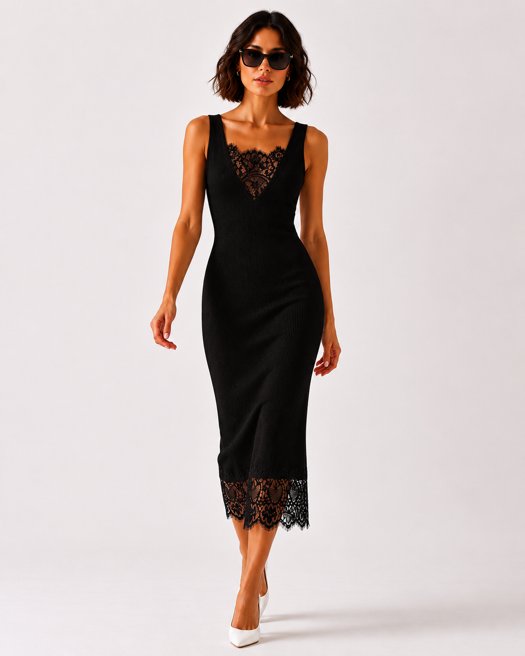 Lace Trim Knit Dress