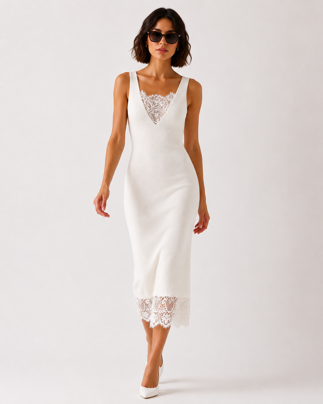 Lace Trim Knit Dress
