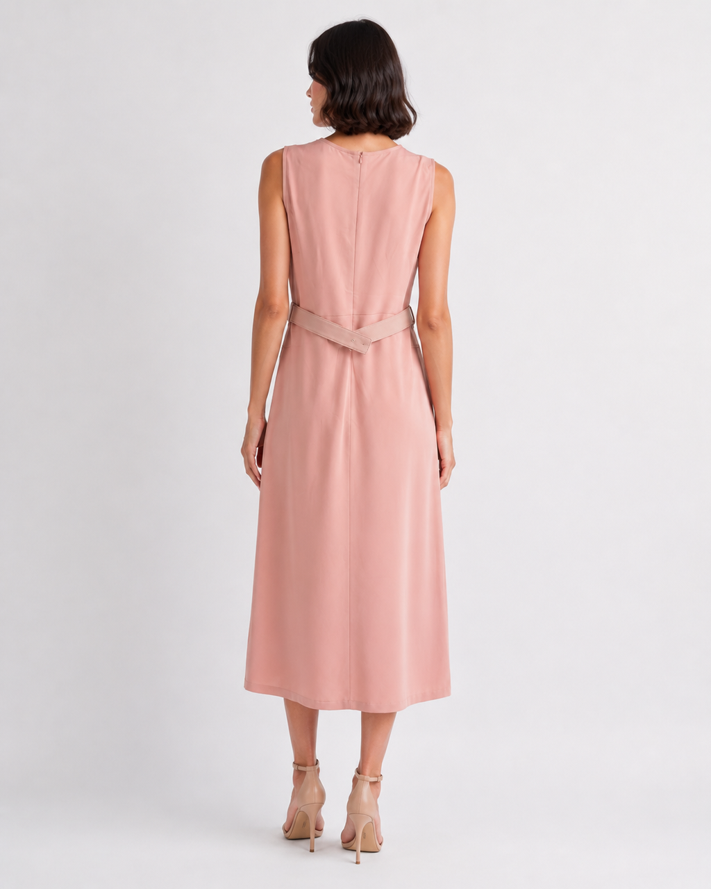 Belted Button-Front Midi Dress