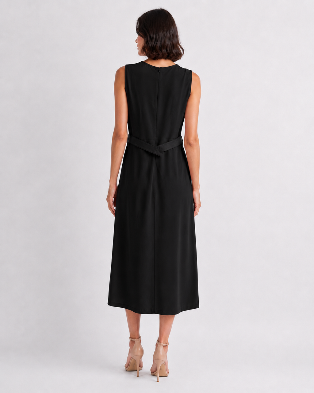 Belted Button-Front Midi Dress