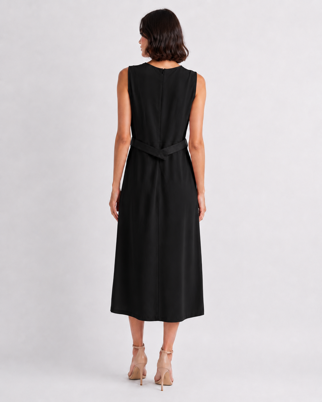 Belted Button-Front Midi Dress