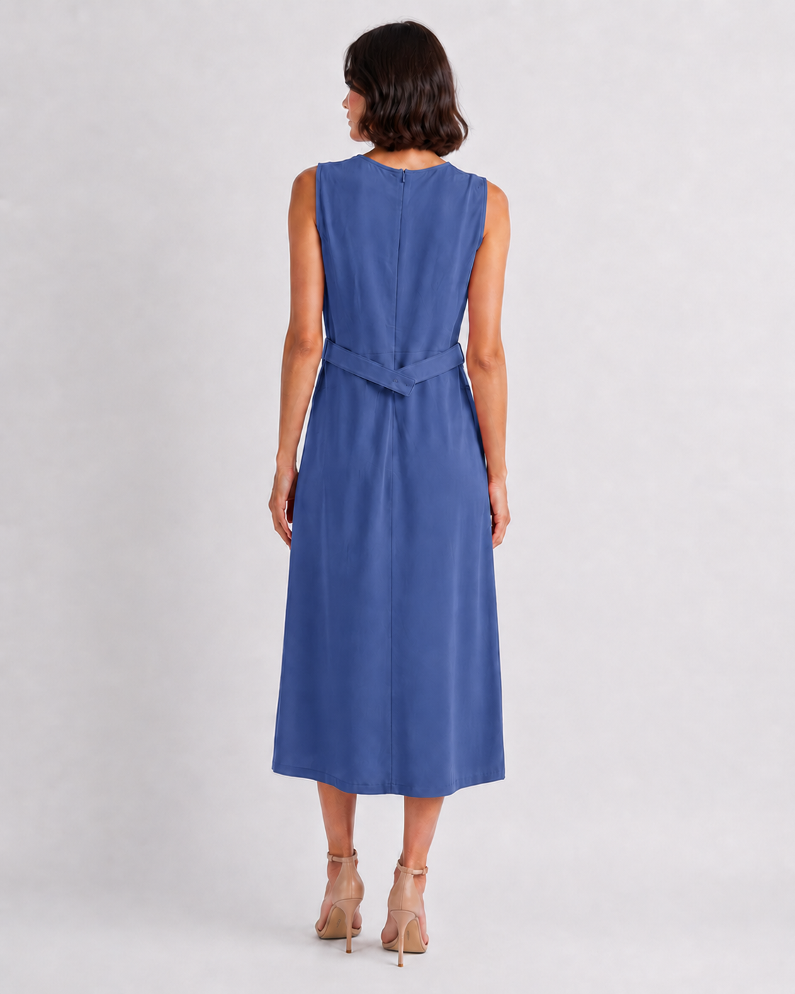 Belted Button-Front Midi Dress