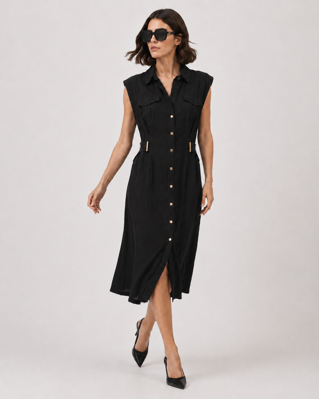 Utility Shirt Dress with Gold Hardware