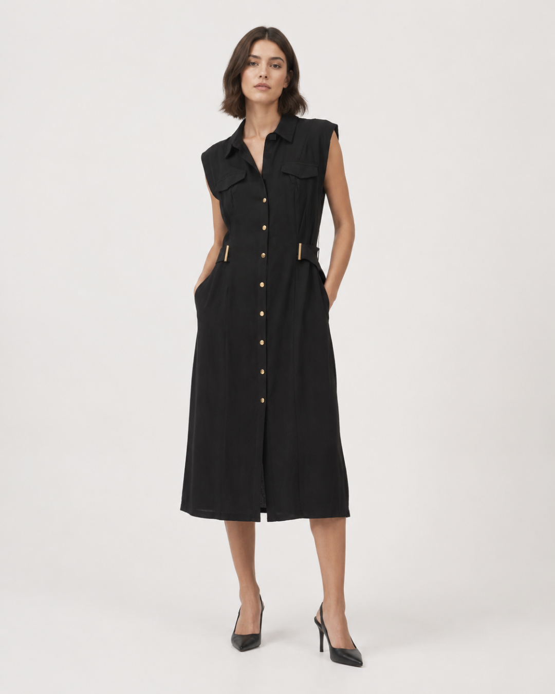Utility Shirt Dress with Gold Hardware