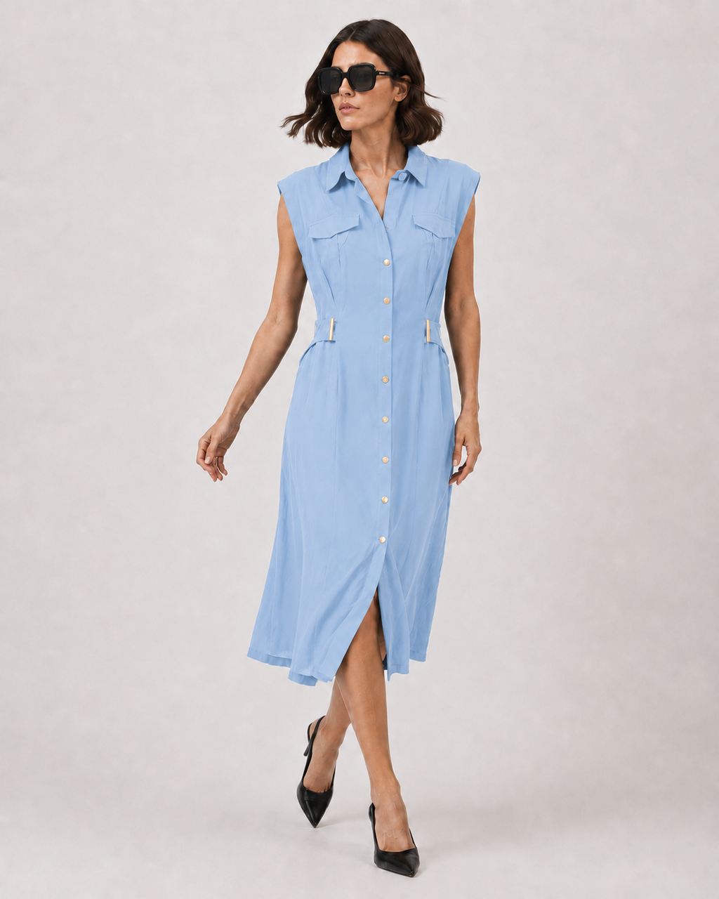 Utility Shirt Dress with Gold Hardware