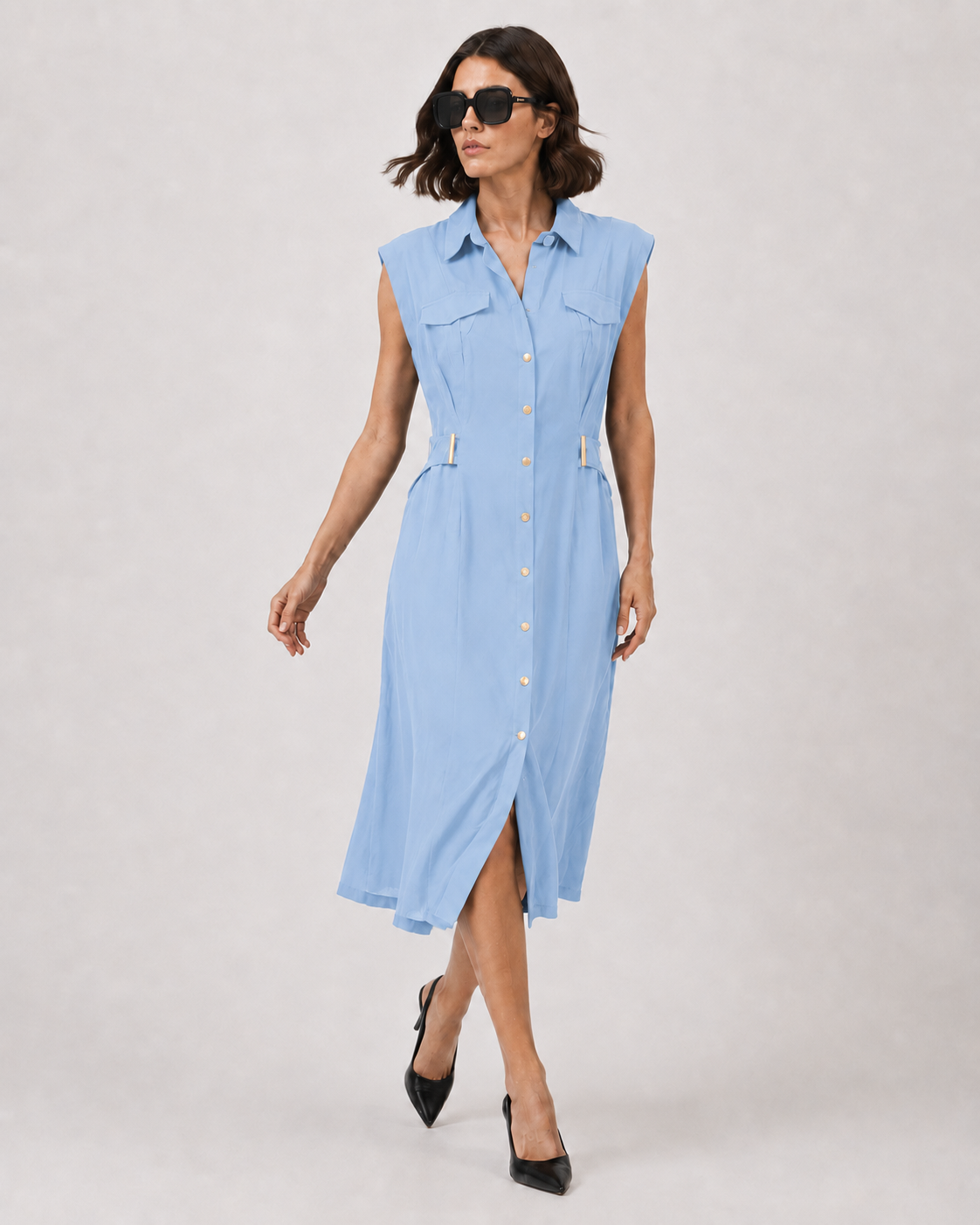 Utility Shirt Dress with Gold Hardware