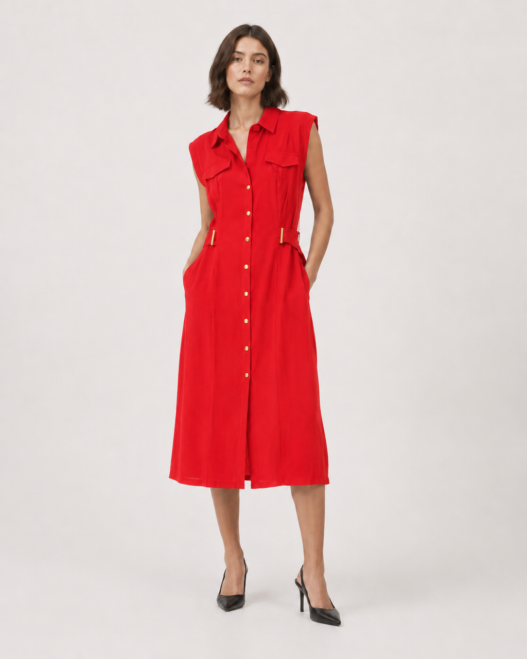 Utility Shirt Dress with Gold Hardware