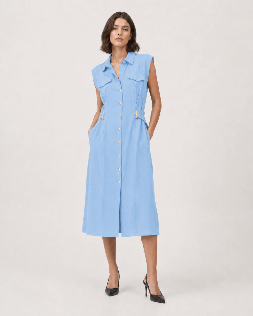 Utility Shirt Dress with Gold Hardware