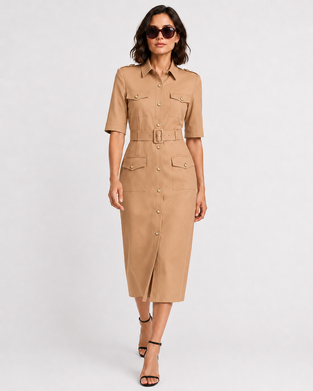 Belted Safari Shirt Dress