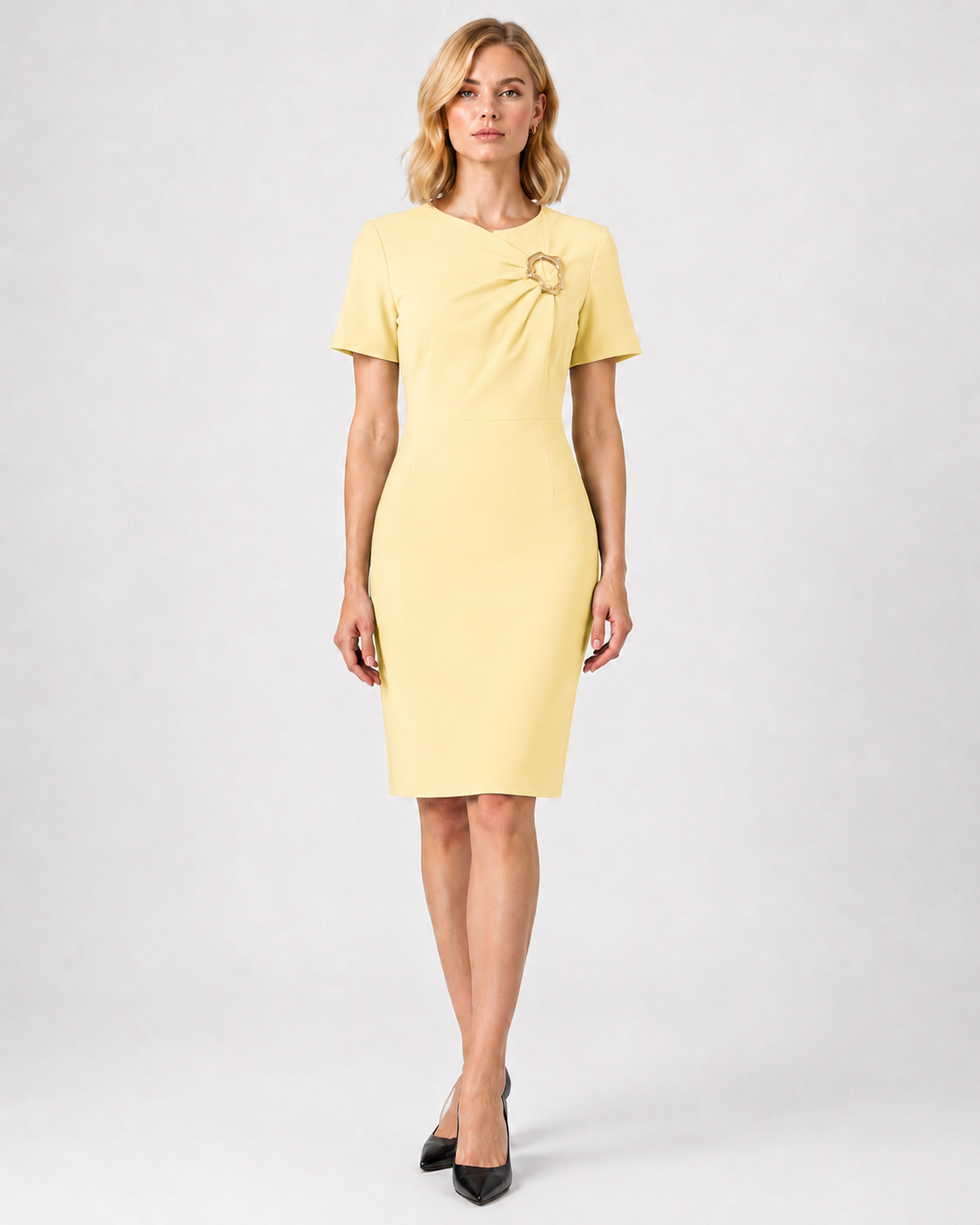 Gathered Buckle Detail Sheath Dress