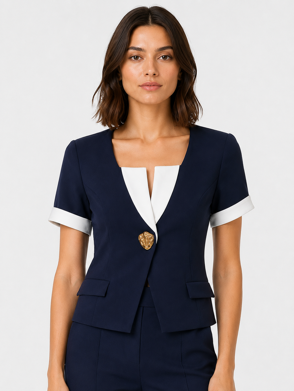 Contrast Lapel Short Jacket