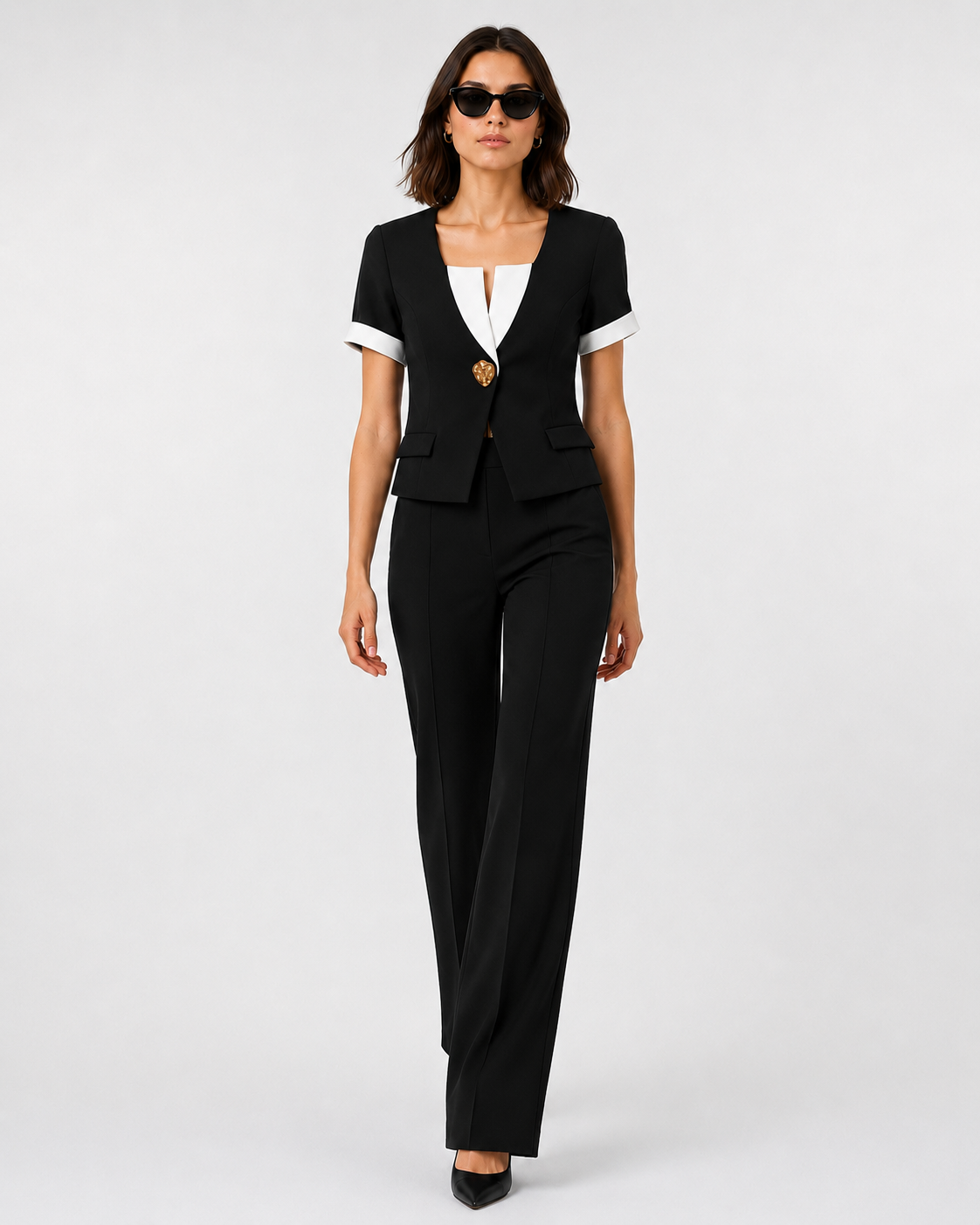 Contrast Lapel Short Jacket