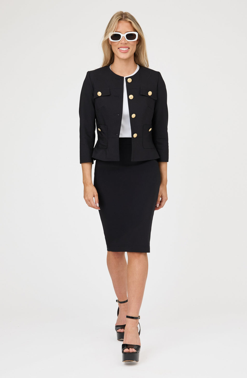 Gold Button Cropped Jacket