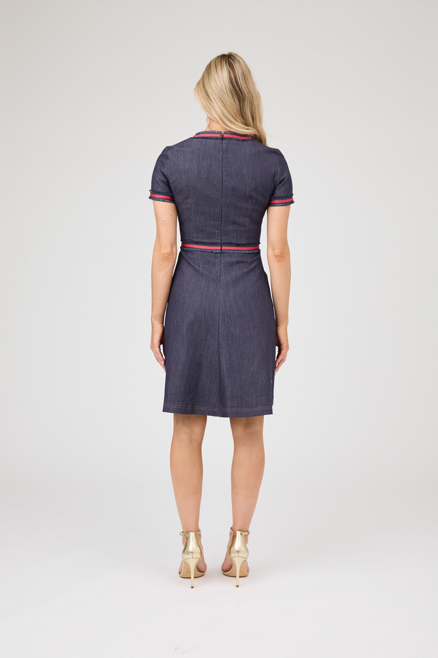 Ribbon Trim Denim Shift Dress